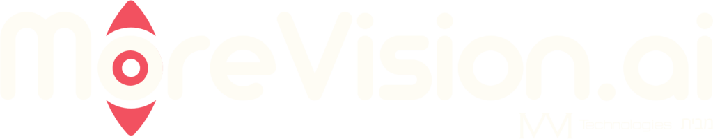 לוגו של חברה טכנולוגית בשם MoreVision.ai בעיצוב מודרני וצבעים בהירים.